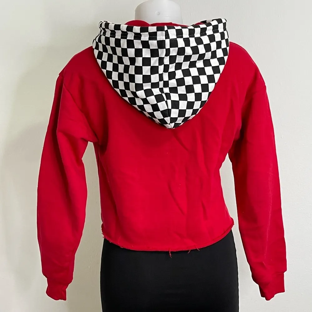 Forever 21 Red Crop Sweatshirt w Black White Checkered Hoodie size S - Image 2