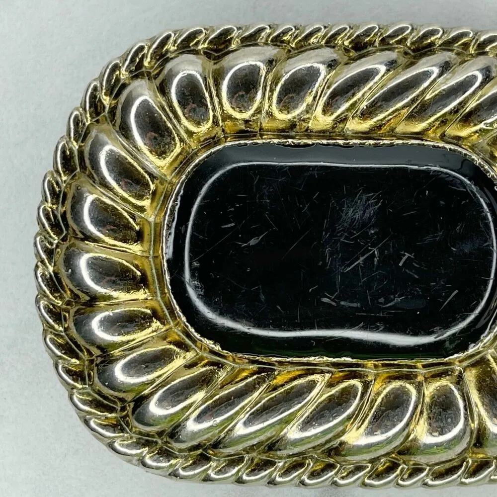 Vintage Gold Tone Black Cabochon Ornate Rope Border Belt Buckle ✨ - Image 3