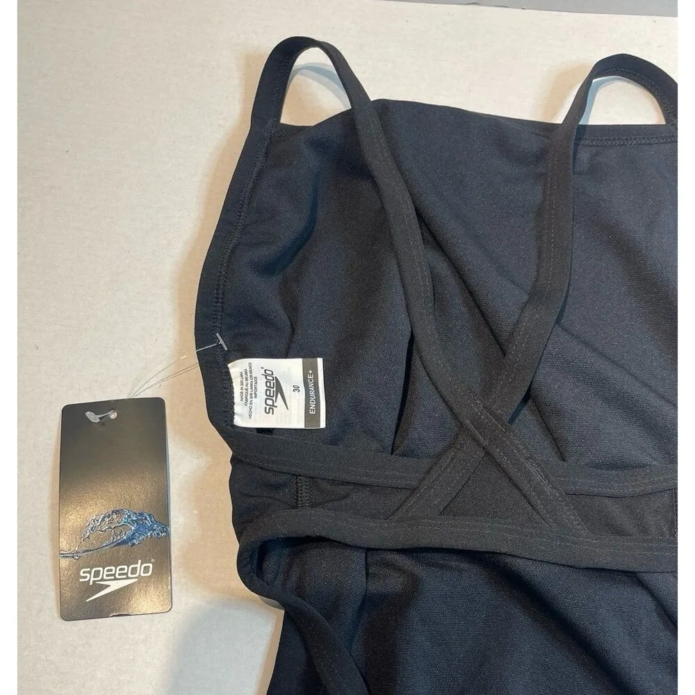 Speedo Solid Flyback Training Suit Black Size 4 (30) New With Tags - Image 6