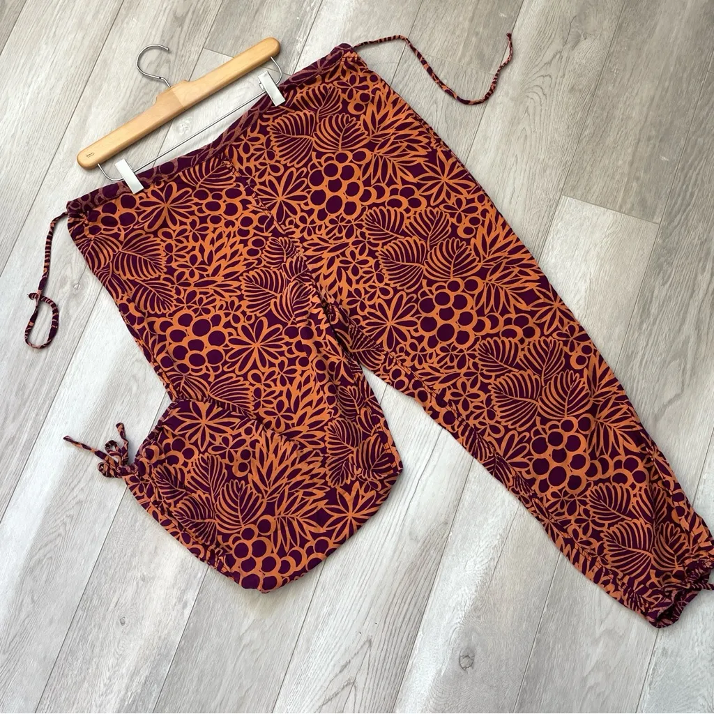 Sundance Floral Pants paradise tapered womens Purple Orange medium petite hippie - Image 4