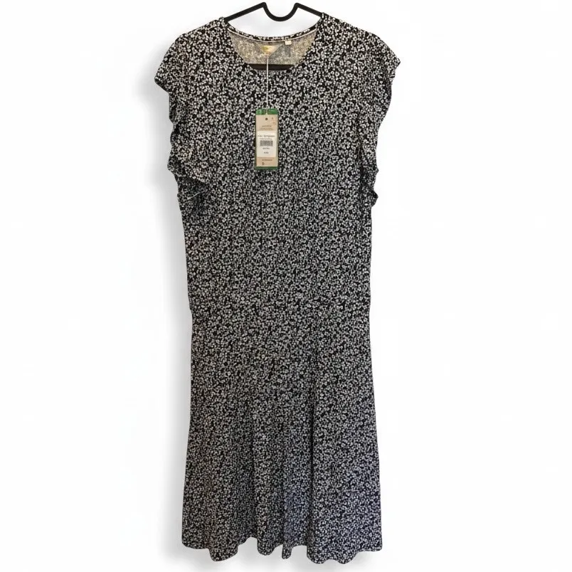 Boden Navy Pome Leaf Print Cap Sleeve Jersey Midi Dress UK 12 US 8R NWT White Size 8 - Image 2