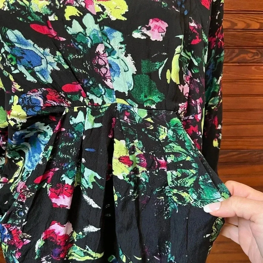 Maeve Anthropologie Black Floral Petal Palette Tunic Dress Size XS - Image 6