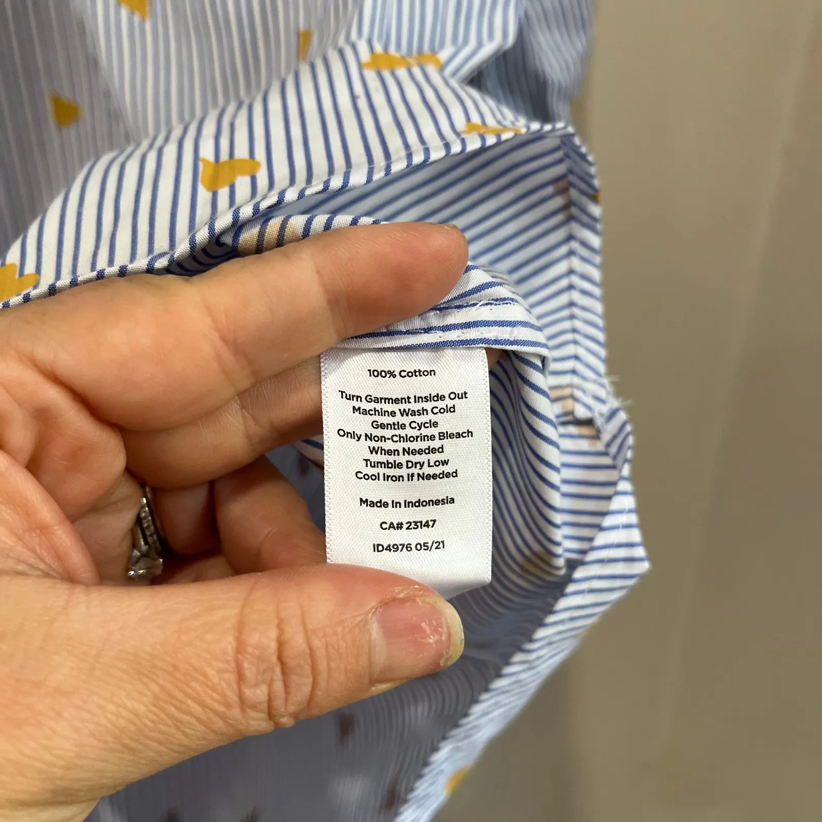 Talbots Plus 2X Blue Stripe Gold Heart 100% Cotton Button Blouse - Image 8