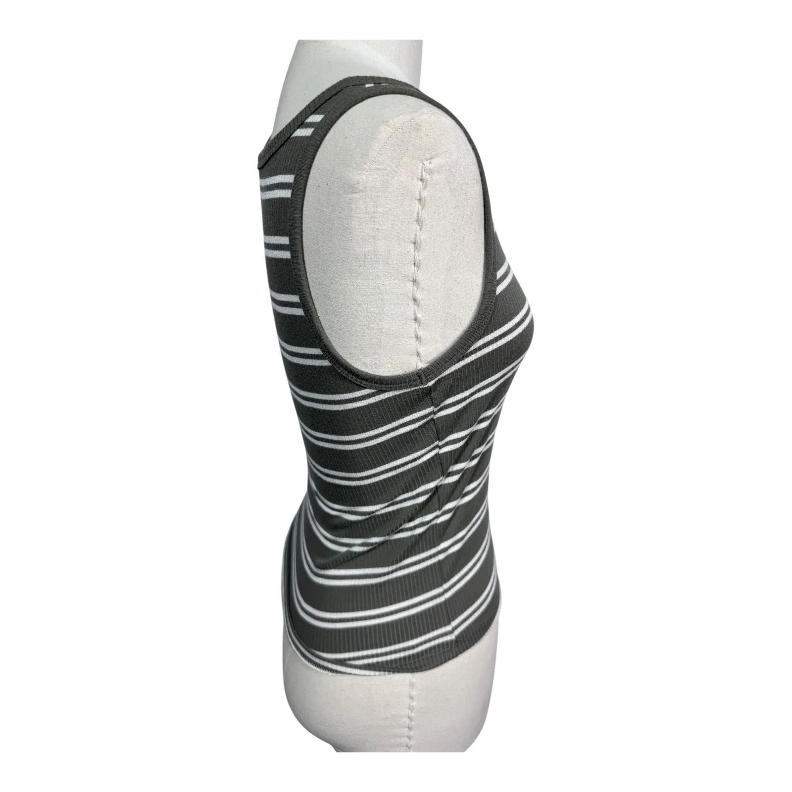 Hippie Rose Green Striped Sleeveless Ribbed Knit‎ Notch V-Neck Tank Top Size S - Image 4