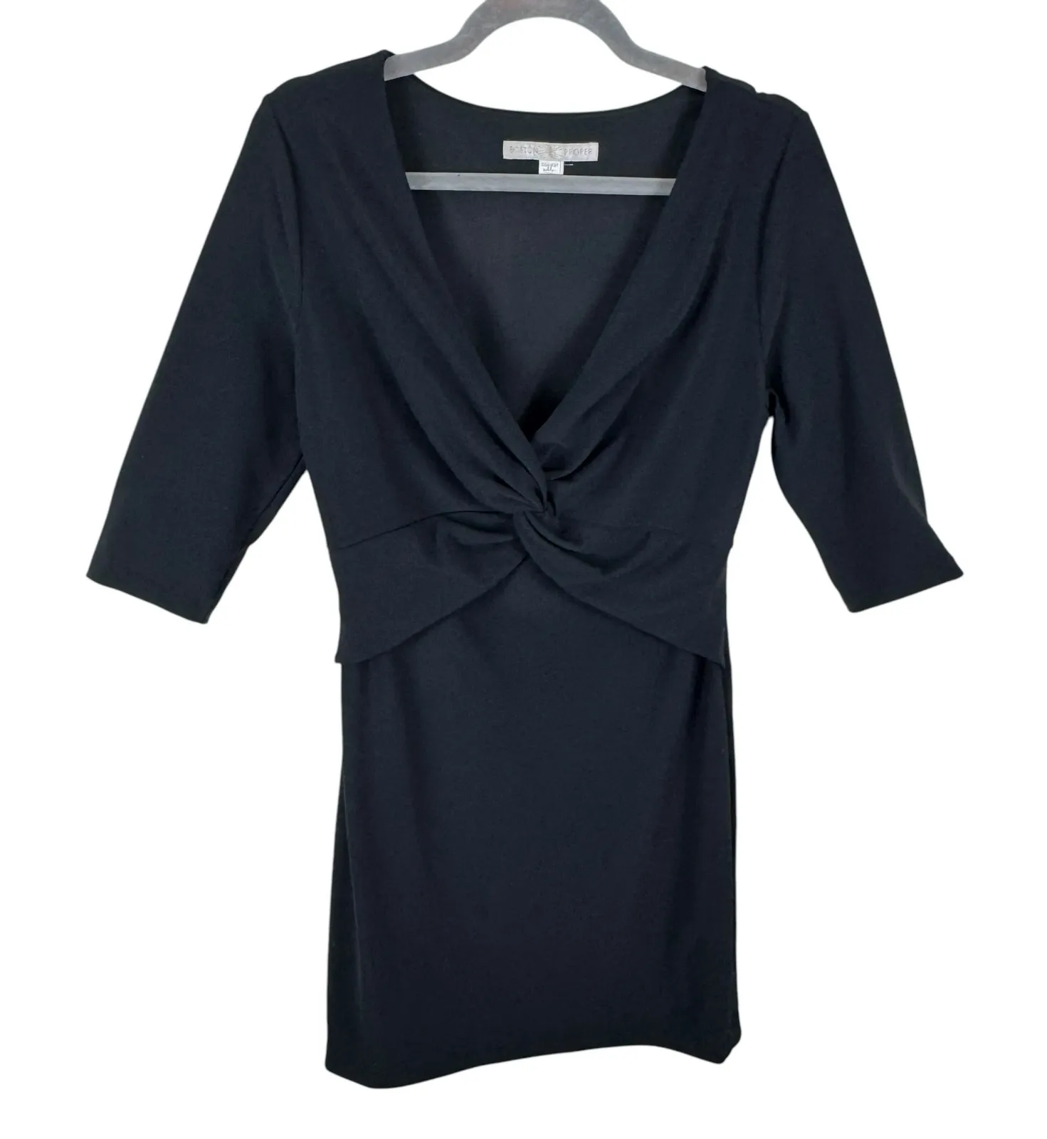 Boston Proper Black Nylon 3/4 Sleeve Jersey Knit V-Neck Sheath Dress Size 10 - Image 1