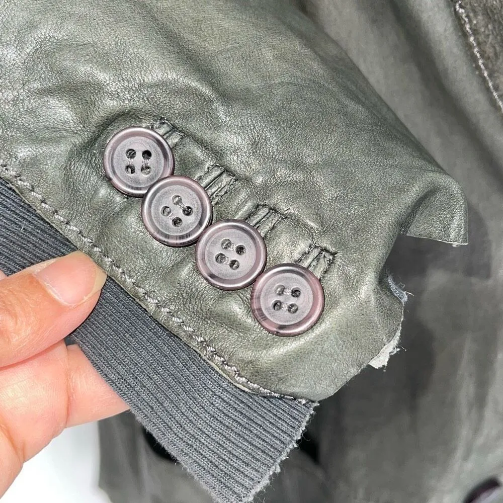 Jakett Etc Womens Leather Long Sleeve Lightweight Blazer Jacket Green Gray Mediu Size M - Image 5