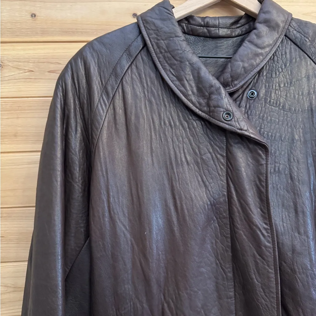Vintage Vakko Size Small Oversized Soft Chocolate Brown Leather Longline Jacket - Image 6