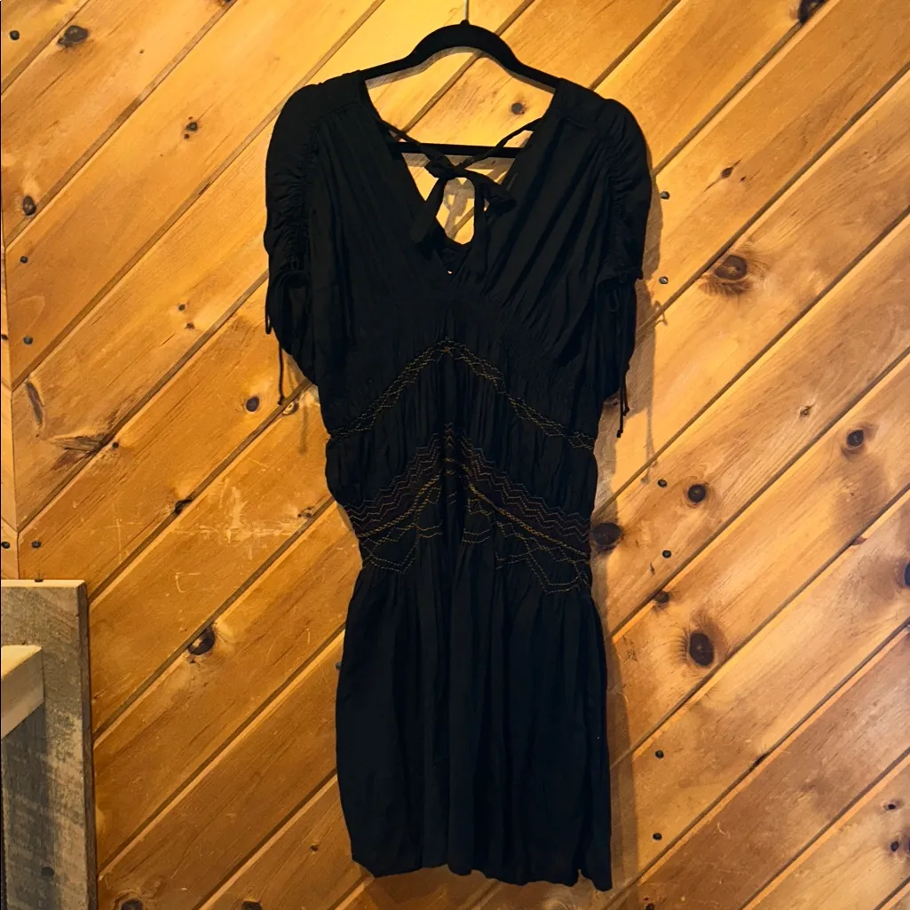 Free People Black Love on the Run Embroidered Smocked Accent Dress - Image 7