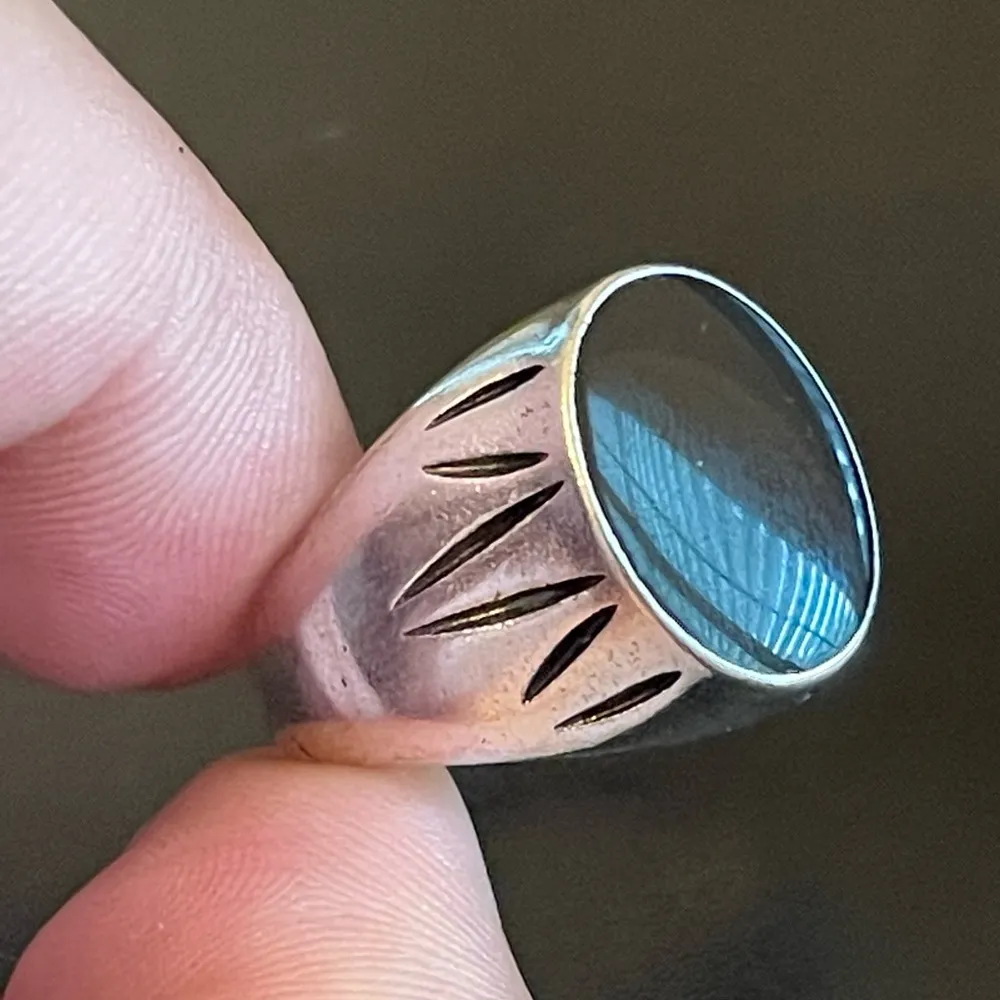 Oval black obsidian stone S925 silver ring size 10 - Image 9