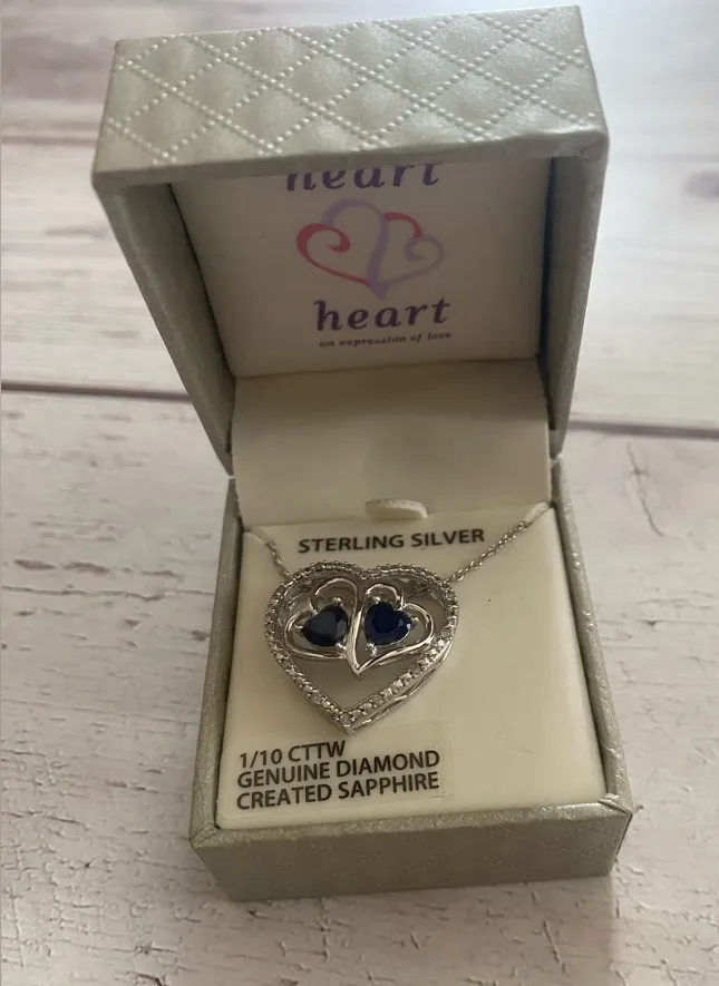 ✨ Elegant Sterling Silver Heart Pendant Necklace with Blue Sapphire ✨ - Image 1