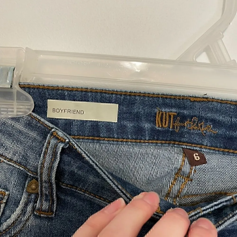 KUT FROM THE KLOTH KFTK Boyfriend Jeans Dark Wash Distressed Ripped Rip 6 - Image 5