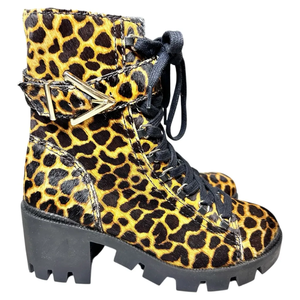 Schutz Shoes Women Size 6.5 Leopard Ankle Combat Boots Chunky Heel Leather Hair - Image 2