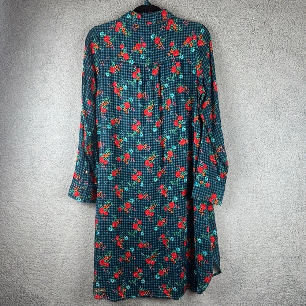 Matilda Jane Womens Dress Small Blue Fa La La Floral Gingham Plaid Shirt Dress - Image 3