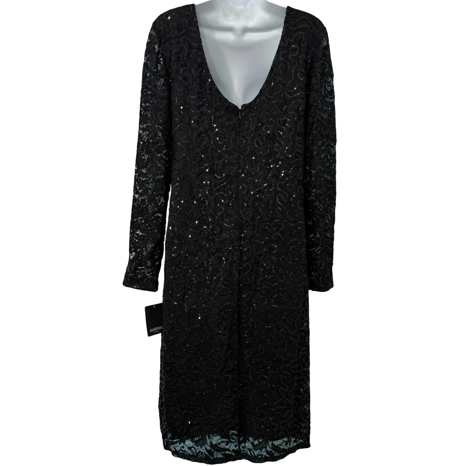 Marina Black Sequin Sheer Long Sleeve V - Image 7