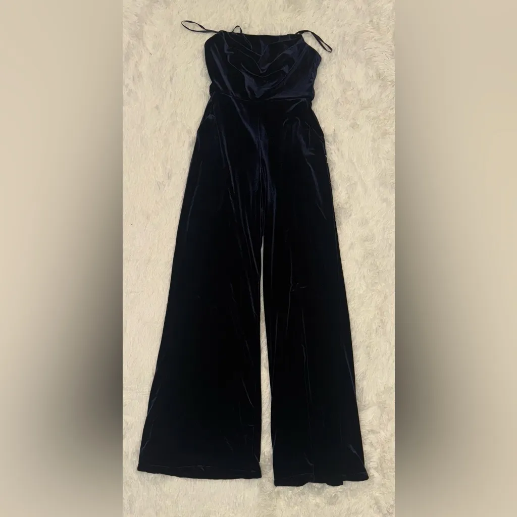 NWOT Amsale Strapless Velvet Jumpsuit sz 2 Blue - Image 6
