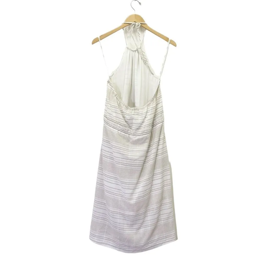 Minkpink Textured Neutral Tan White Striped Midi Halter Summer Dress Size Large - Image 4