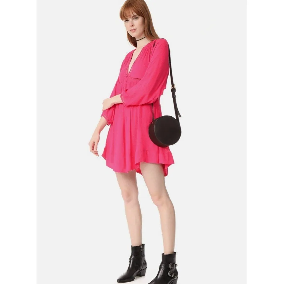 Free People Go Lightly Deep V-Neck Pink Swing Mini Dress Size Large Preppy Indie - Image 7