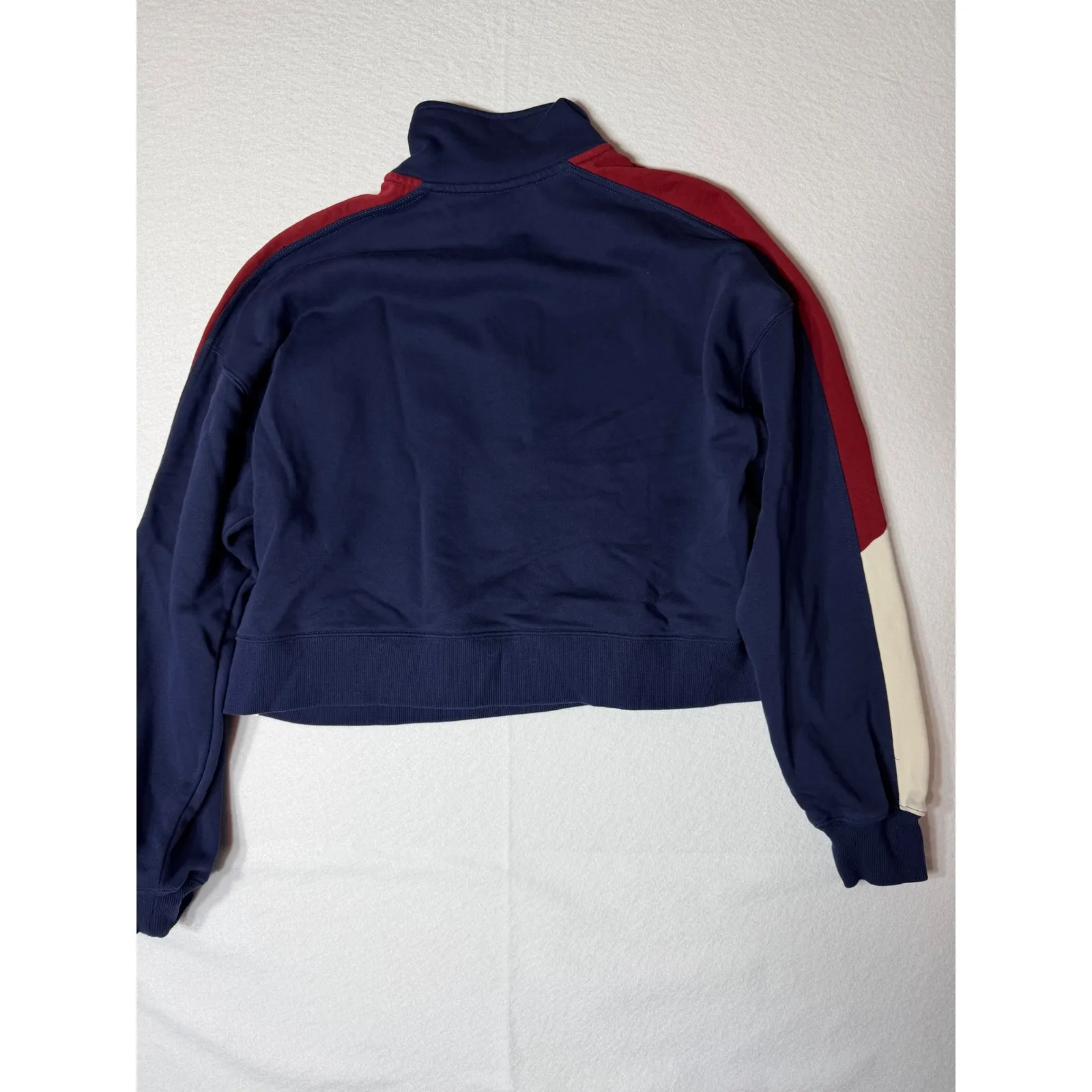Fabletics Navy Red Colorblock Quarter Zip Cropped Sweatshirt Women Medium - Image 7