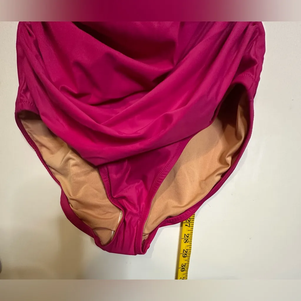 J Crew SwimSuit‎ Women’s Size 12 Pink Fuchsia Ruched One-Piece V Neck Beach NWT - Image 7