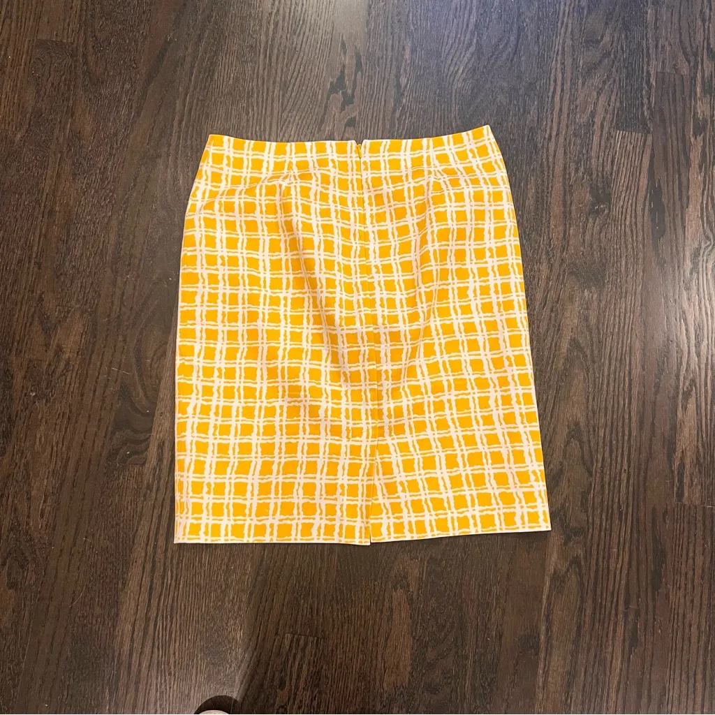 Talbots Yellow and White Checked Knee-Length Pencil Skirt Preppy Office - Image 7