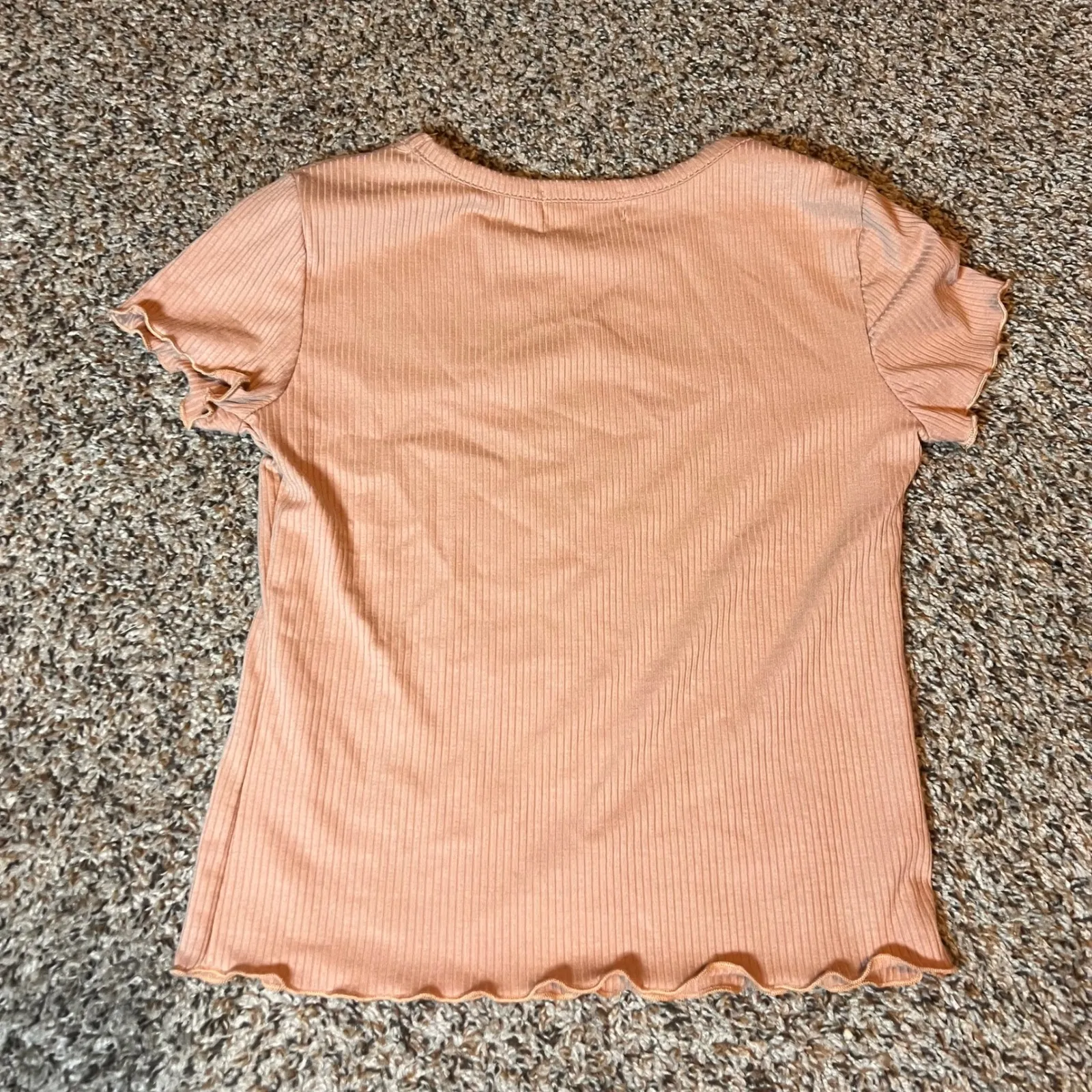 Altard State Ribbed‎ T Shirt Womens Medium Peach Short Sleeve Lettuce Edge Top - Image 5