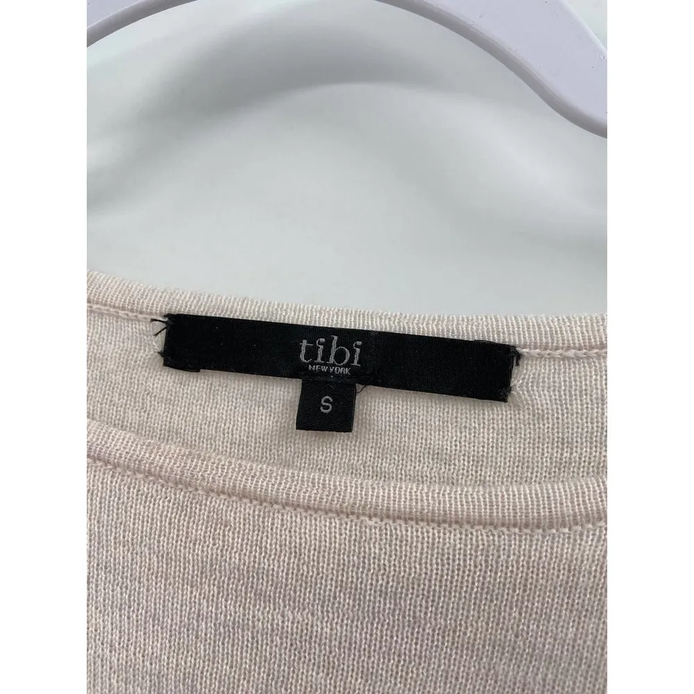 Tibi Merino Wool Mixed Media Pleated Hem Beige White Knit Sweater Size Small - Image 4