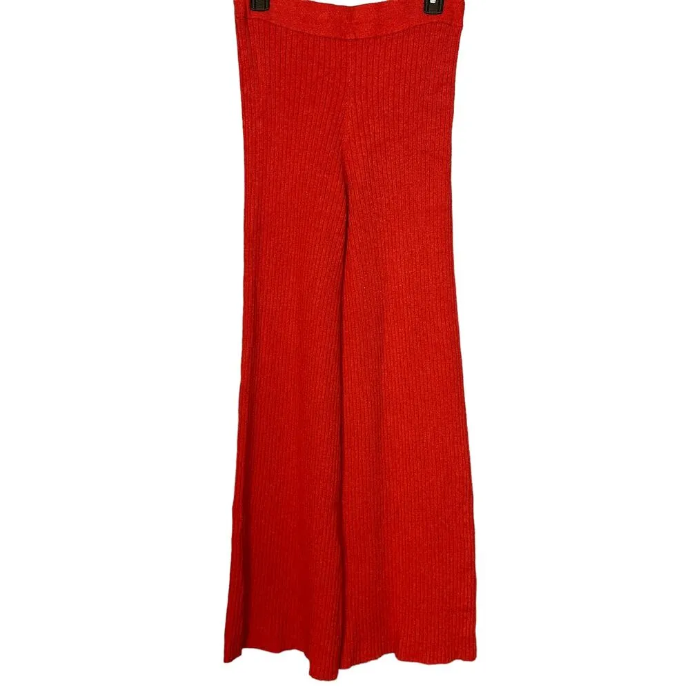 Lovers + Friends Red Ribbed Knit Wide Leg Pants MEDIUM Inca Resort Coverup NEW - Image 6