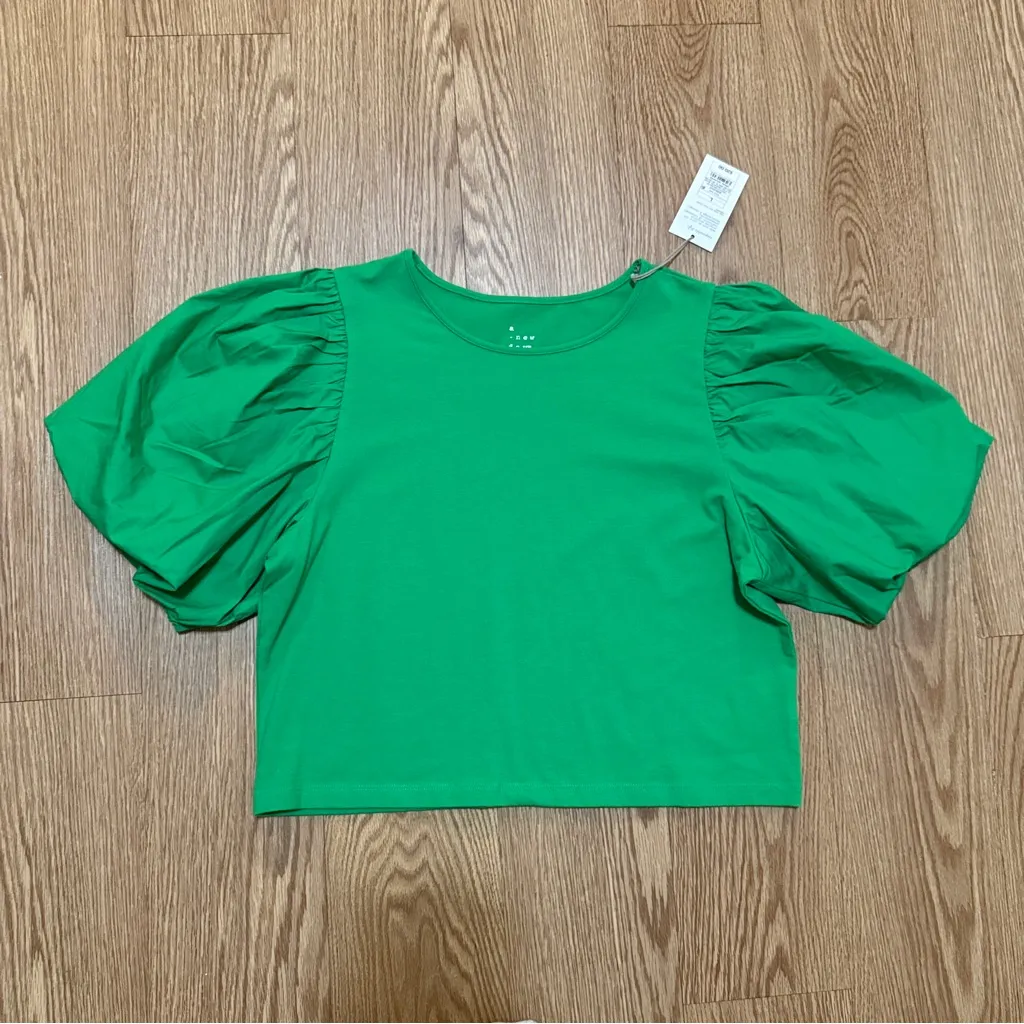 A New Day Women's Large Puff Short Sleeve T-Shirt Green NWT - Image 2