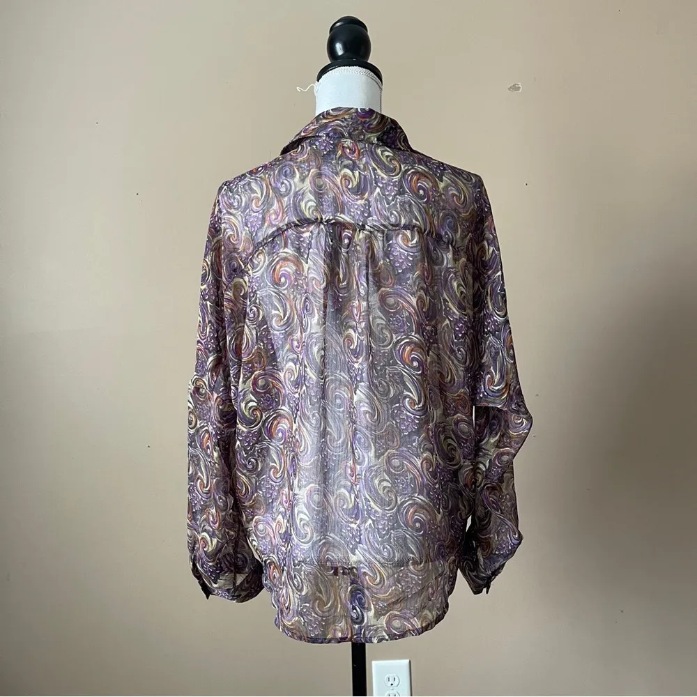 MIMI CHICA | Purple Paisley Spliced Faux Wrap Sheer Blouse Sz M - Image 3