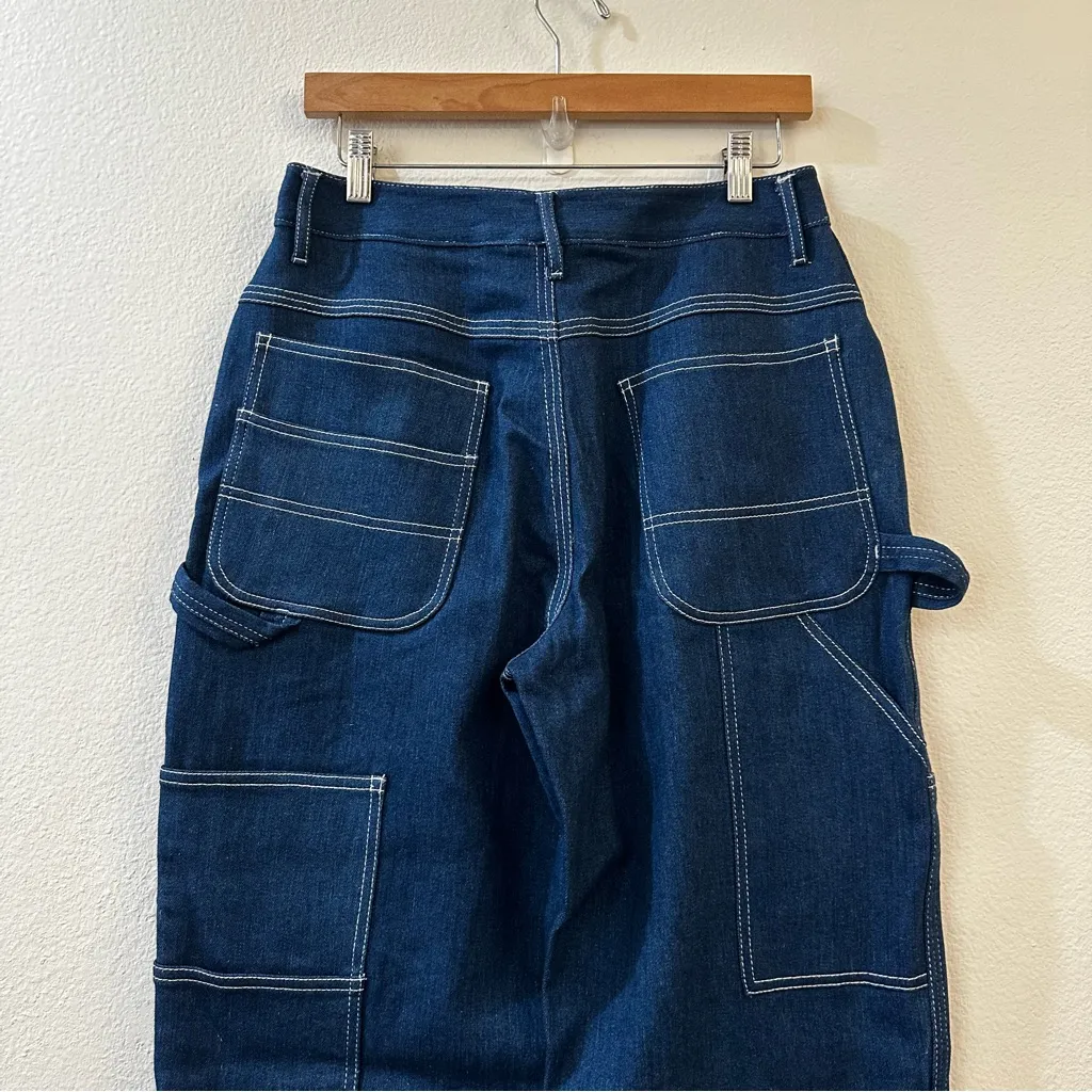 STAUD High Rise Wide Leg Cargo Jeans Painter Pant Size 6 Blue - Image 9