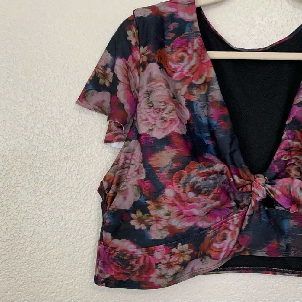 NWT Torrid Floral Wire Free Front Tie Short Sleeves Bikini Top - Image 4