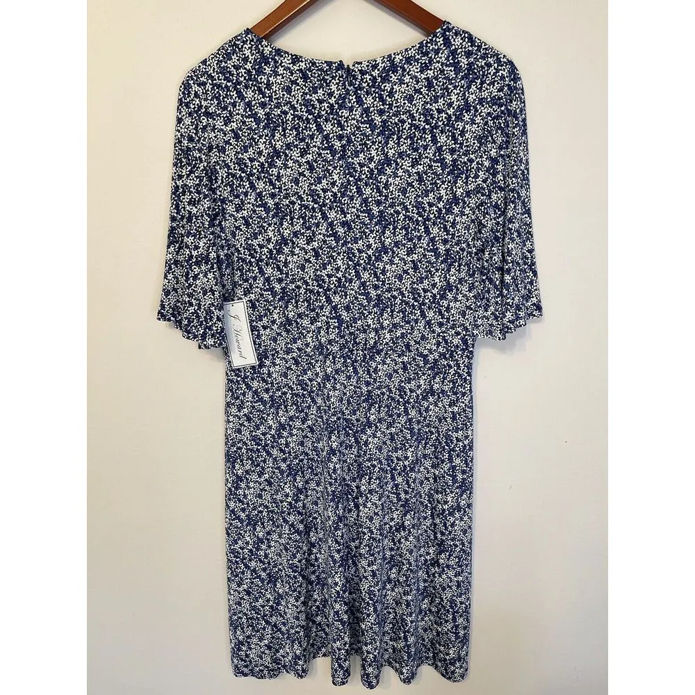 J Howard Dress size 12‎ navy white floral v-neck short bell sleeve NWT Career - Image 5