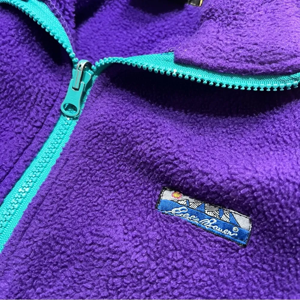 Vintage Eddie Bauer Fleece Jacket Full Zip Thick Purple Teal size small - Image 4
