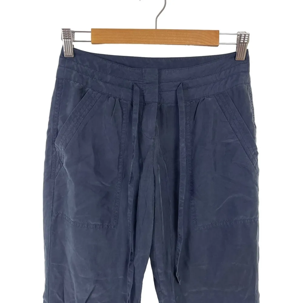 Theory 100% Silk Dunes Sidonia T Silk Ankle Trousers Pants Drawstring Navy SZ 00 - Image 3