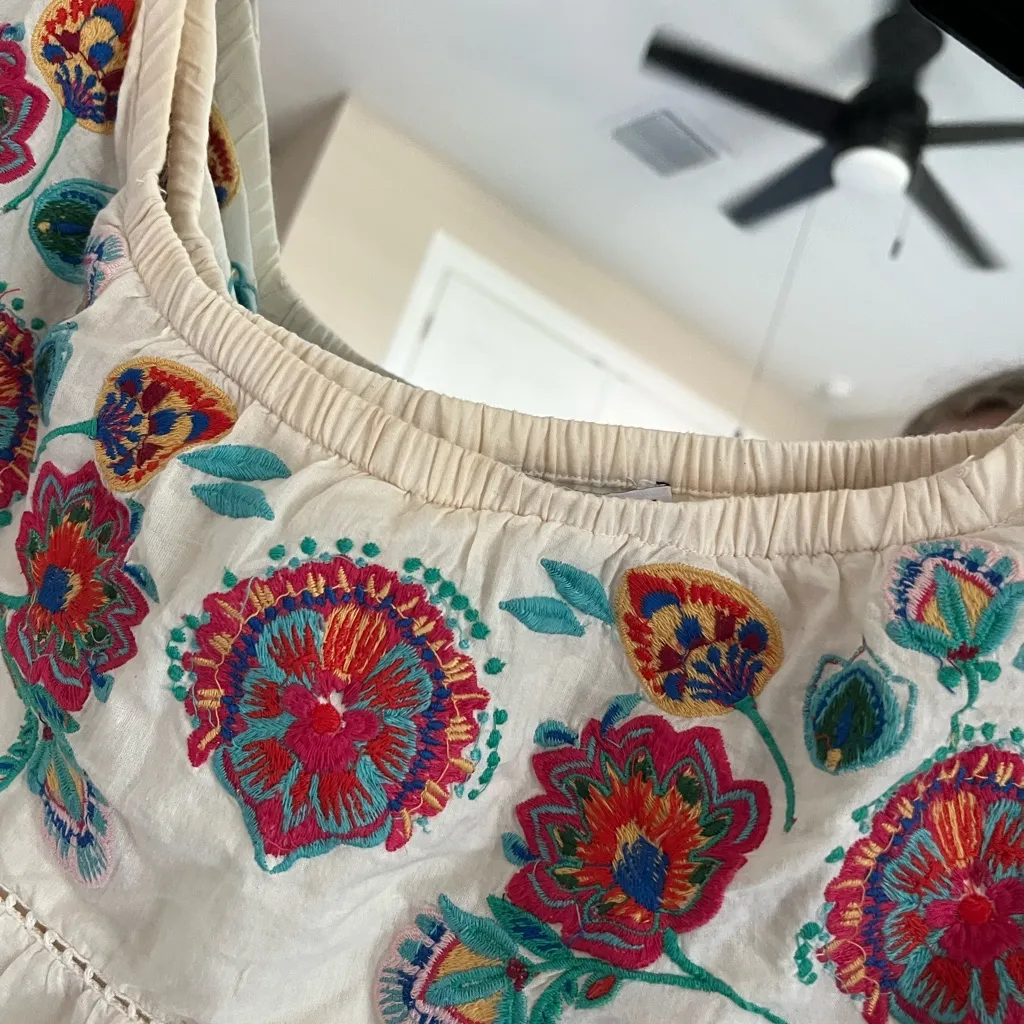 Patrons of Peace Cream Dress with Colorful Embroidery - Image 6