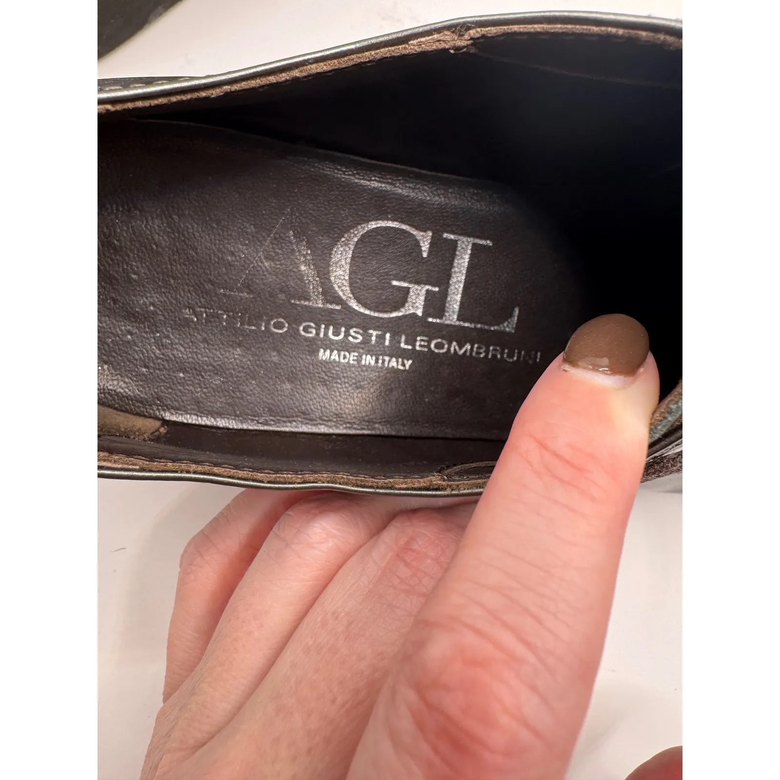 AGL‎ Shoes Women 9 Gray Pewter Gunmetal Parker Patent Leather Oxford Preppy - Image 9