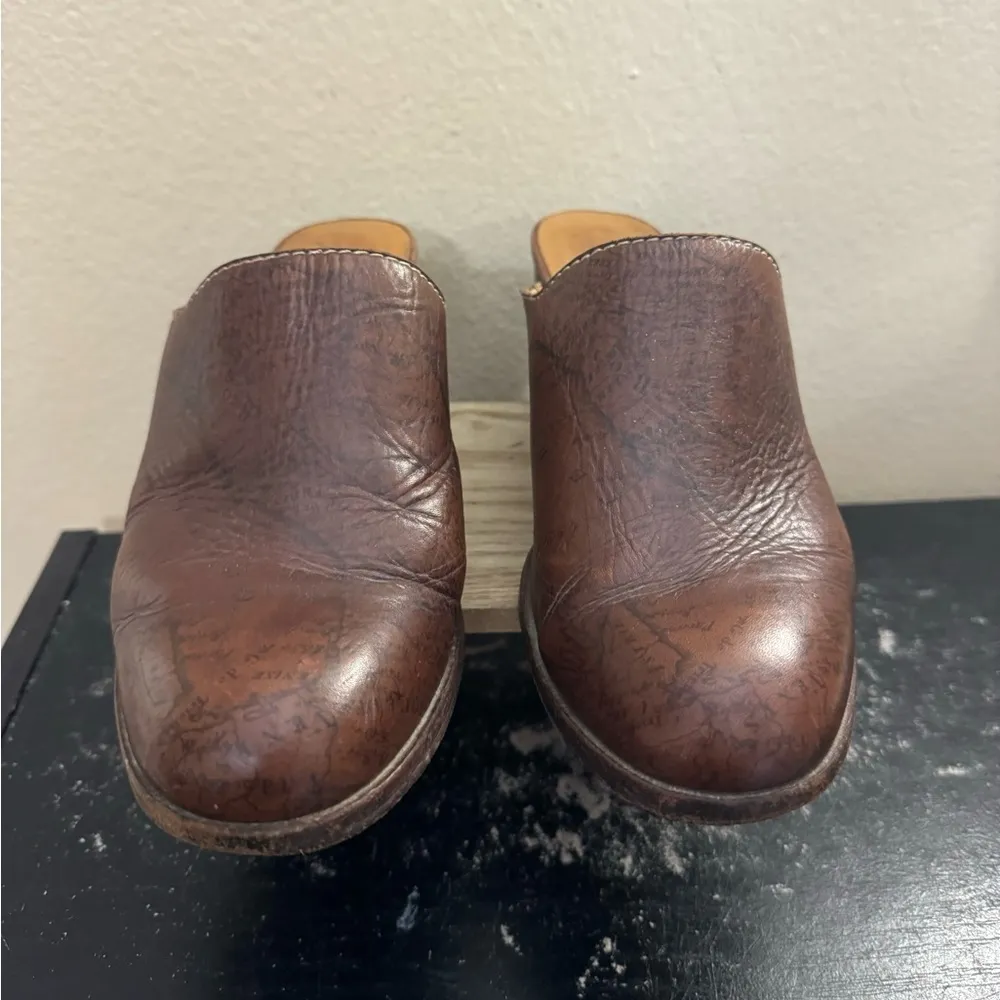 Patricia Nash Nicia Old World Map Leather Mules Clogs Dark Brown Size 7.5 - Image 4