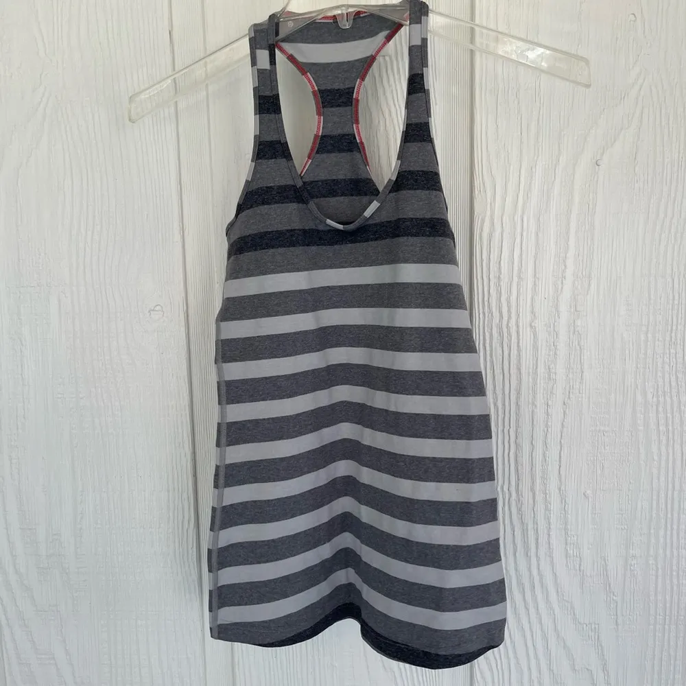 Lululemon Cool Racerback Marshmallow Stripe Heathered Sand Dune Black Tank Top - Image 2