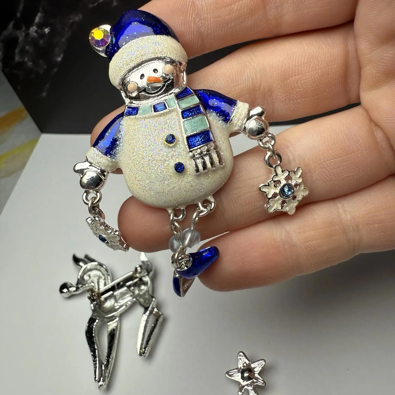 Rhinestone Holiday Lot Of 3 Brooch Pin Reindeer Snowman Christmas Tree - Image 7