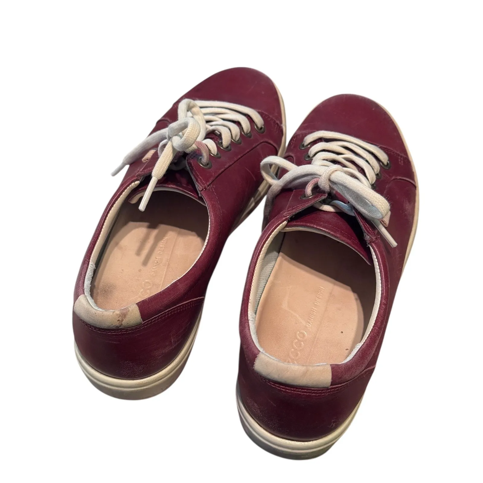 ECCO Burgundy Leather Lace Up Low Top Sneakers Shoes Womens Size 8.5 - Image 4