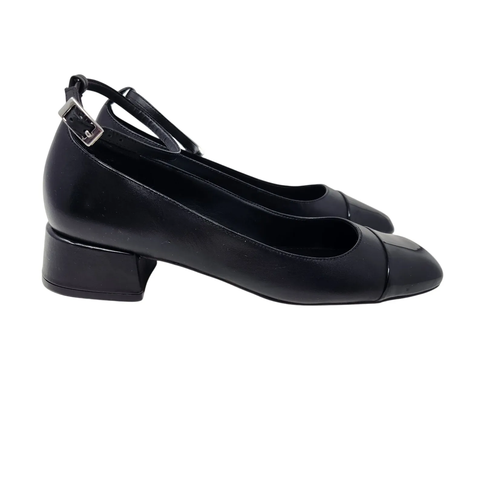 Arezzo Black Slingback Leather Chloe Ankle Strap Low Block Heel Pumps Size 7.5 B - Image 2