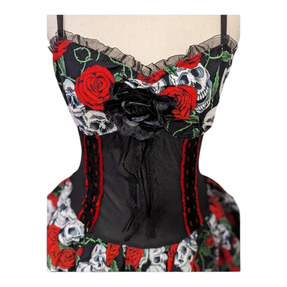 Lip Service sugar skull dia Skull & Rose dress Goth & Punk dress size XS - Image 3