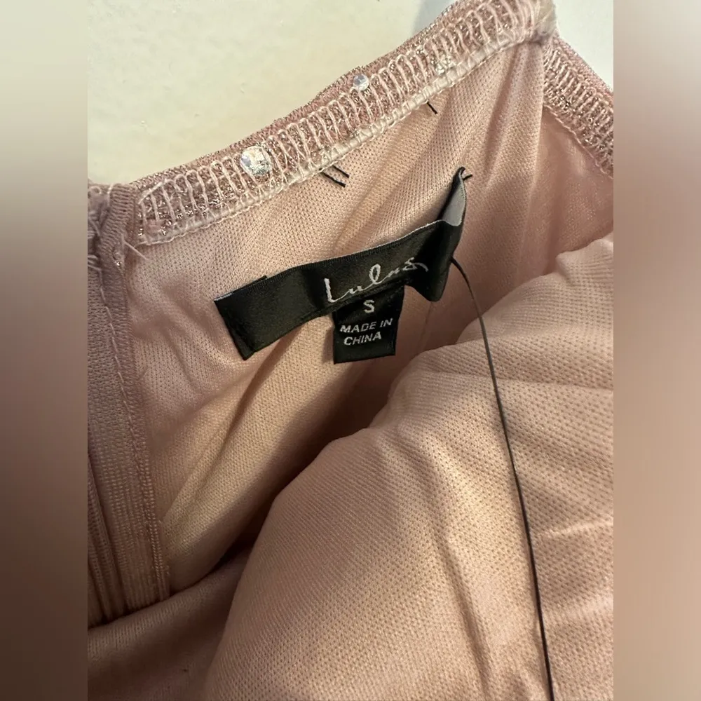 Lulus Flirty Vibes Bodycon Dress Womens Small Pink Shimmer Sequin Straps New - Image 3