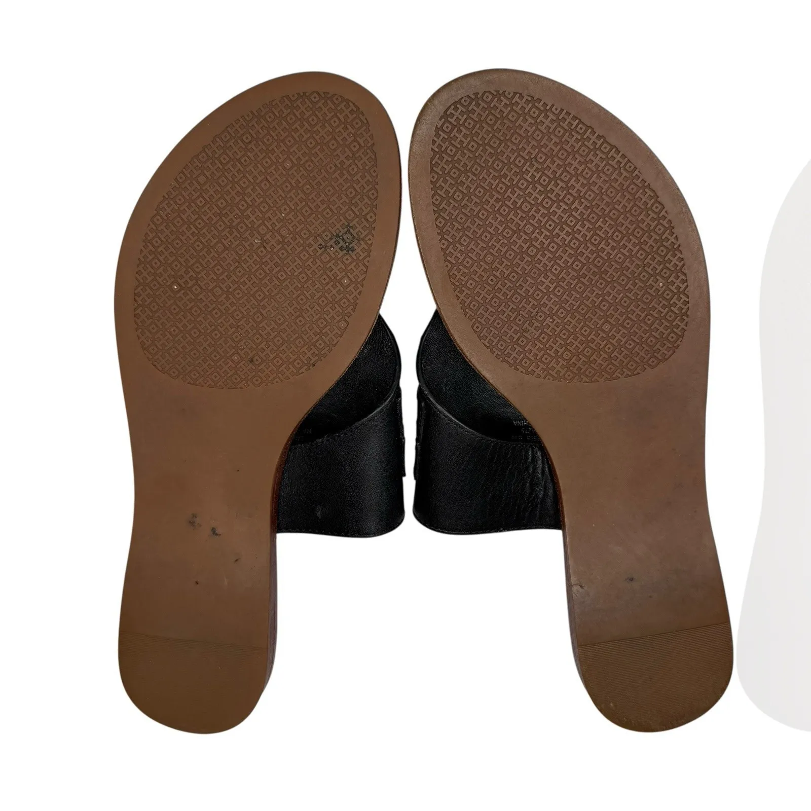 Tory Burch Jamie‎ Size 6.5 Full Logo Thong Sandals Black Leather S/N 48275 - Image 12