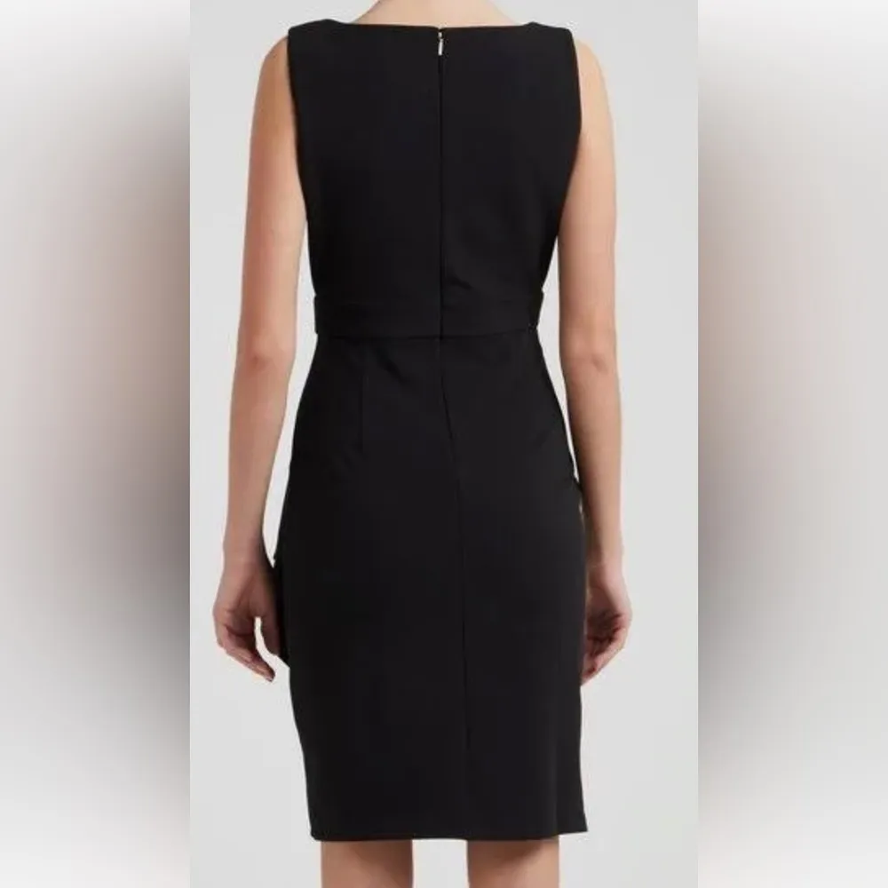 DKNY Black Sheath Dress with Gathered Shoulder and Waist. - Image 5