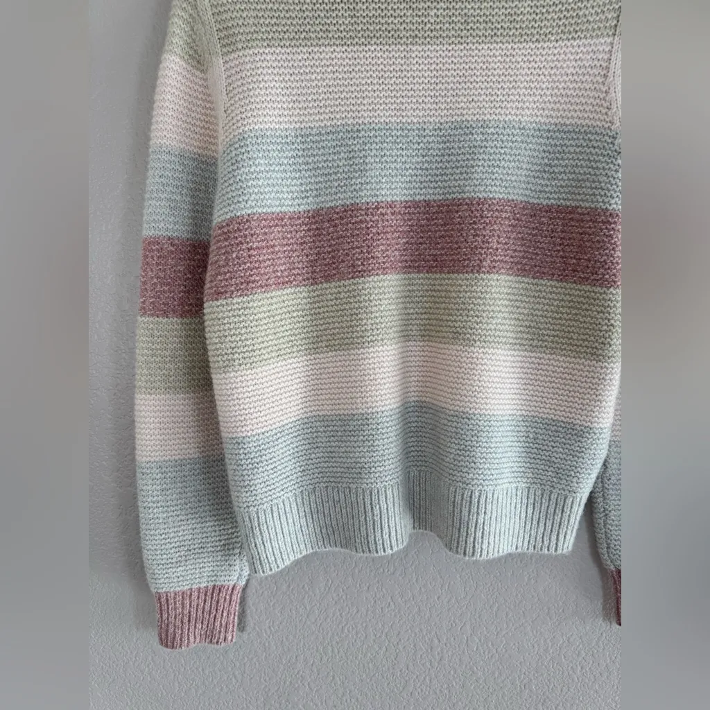 La Vie Rebecca Taylor Pastel Multi Striped Wool Knit Crewneck Sweater Small $395 Pink - Image 12
