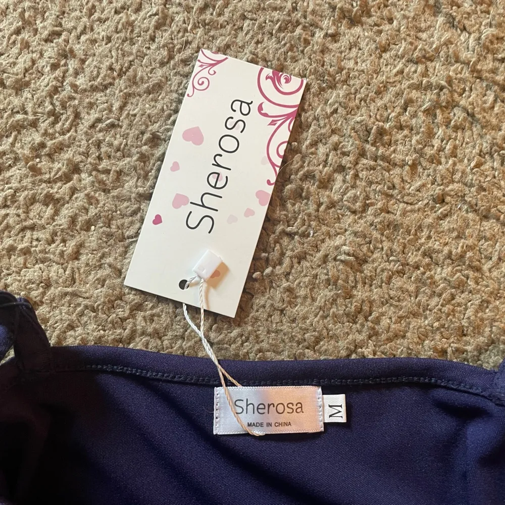 NWT Bodycon Wrap Mini Asymmetrical Spaghetti Strap Dress Blue Size M - Image 8