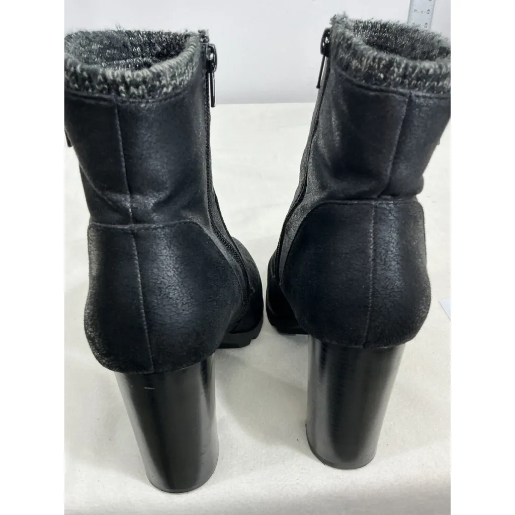 Womans Just Fab Carolina Black Fabric Platform Block Heel Ankle Boots Size 10 - Image 5