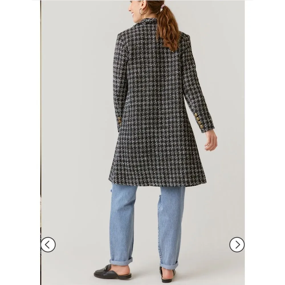 Alya Franchesca Black White Long Lightweight Tweed Coat Size Medium - Image 3