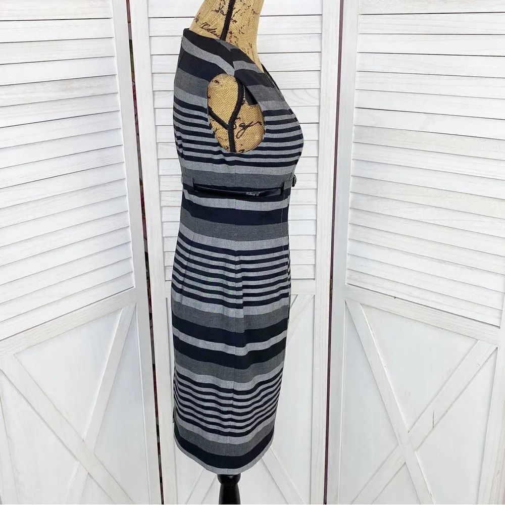 Calvin Klein Striped Sleeveless Sheath Dress Gray Black 4P - Image 4